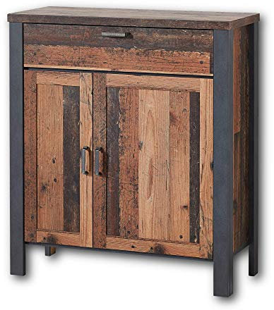 Stella Trading CARDIFF Schuhschrank in Used Style Optik (dark) - Modernes Schuhregal mit viel Stauraum und Softclose-Auszug für Ihre Schuhe - 94 x 105 x 40 cm (B/H/T)