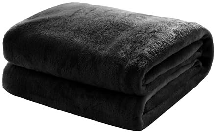 Mixibaby Kuscheldecke Flauschige extra weich & warm Wohndecke Flanell Fleecedecke, Falten beständig/Anti-verfärben als Sofadecke oder Bettüberwurf, Größe:220 cm x 240 cm, Farbe:Schwarz