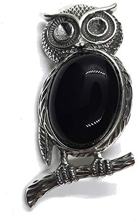 Sterling Silber Brosche Eule massiv 925 mit Onyx