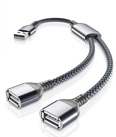 Basesailor Câble USB Répartiteur 1M,Type A Mâle vers 2 Femelle Rallonge Nylon Diviseur Multiprise Y Cordon Double Port Hub Chargeur Données Split Adaptateur pour Xbox One,PS4,PS5,Voiture,PC,TV,LED,Car