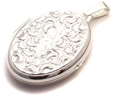 loveyourdiamonds Verziertes Foto Medaillon oval für 2 Fotos aus 925 Sterling Silber