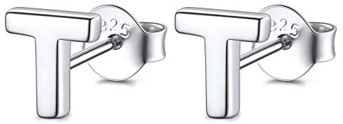 FOCALOOK Silber Ohrringe Damen 925 Buchstabe T Ohrstecker Silber Initiale Ohr Piercing Letter Ohrringe für Damen Silber Schmuck Ohrringe Accessoire