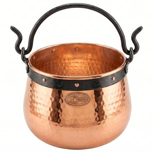 CopperGarden Kupferkessel 3 L | Hexenkessel mit Henkel I Robuster Kessel aus blankem Kupfer: Ideale Wärmeleitung & -verteilung I Lebensmittelechter Feuerkessel für Gulasch/Feuerzangenbowle uvm.