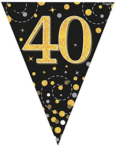 40th Birthday Black And Gold Birthday Party Flag Banner Bunting Age 40