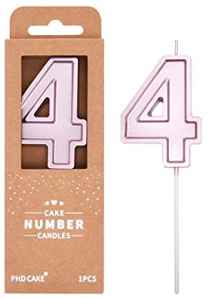 PHD CAKE 2.76 Inch Luxe Rose Gold 4 Number Birthday Candles, Rose Gold Number Candles, Cake Number Candles, Party Celebration