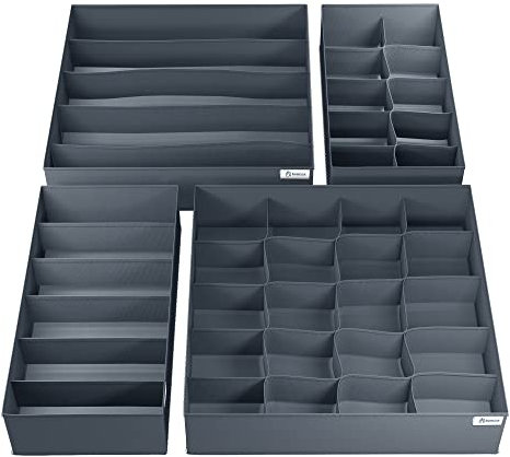 Homicx 4 Pack Underwear Drawer Organiser| Foldable Drawer Dividers | Fabric Wardrobe Storage Organiser| Clothes Draw Organizer for Socks Ties Bras Scarves Cosmetics and Baby Clothes-Grey