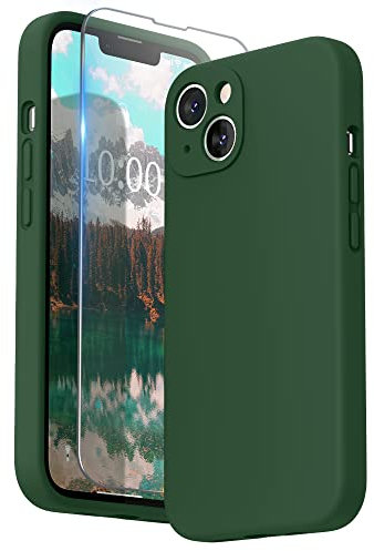 SURPHY Hülle Kompatibel mit iPhone 13 Hülle Silikon mit Displayschutzfolie, Handyhülle iPhone 13 Case Silikon Kameraschutz, iPhone 13 Hülle Schutzhülle Schutzschale 6,1 Zoll 2021 (Klee Grün)
