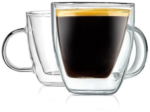 Double Wall Insulated Cups - 2pcs 5.2 oz High Borosilicate Glass Sweat Free Mugs Clear Drinkware for Hot/Cold Drinks, Coffee, Espresso, Cappuccino, Latte, Tea, Microwavable, Dishwasher Safe