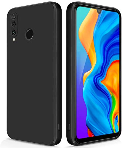 GiiYoon Hülle Kompatibel mit Huawei P30 Lite, Hochwertiges Liquid Silicone Case, Rundumschutz Handyhülle, Kratzfestes Weiches Mikrofaserfutter- Schwarz