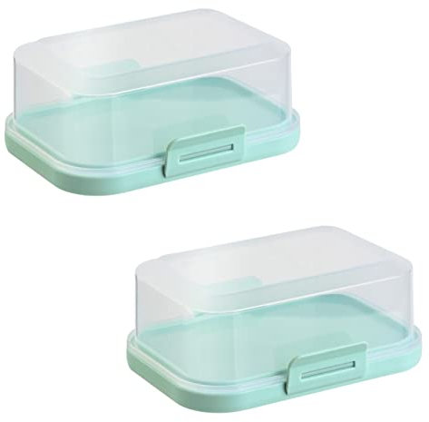 ENGELLAND - 2 x Stapelbare Butterdose mit Deckel und Klick-Verschluss, Mint/Transparent, Plastik-box, Butter-Glocke, BPA-frei, Mehrzweck, robust