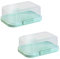 ENGELLAND - 2 x Stapelbare Butterdose mit Deckel und Klick-Verschluss, Mint/Transparent, Plastik-box, Butter-Glocke, BPA-frei, Mehrzweck, robust