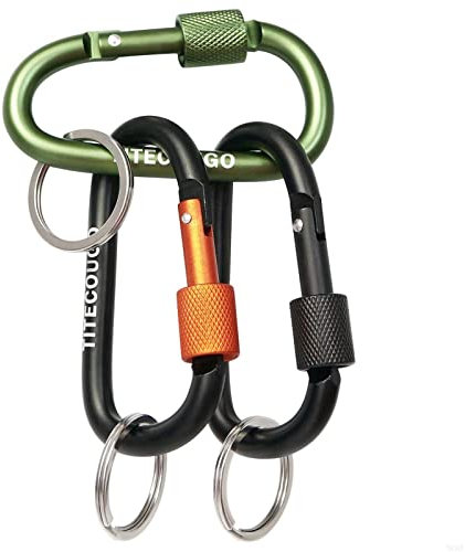 TITECOUGO Keyrings for Men Small Locking Carabiner Clips with Hooks Key Chains Large Metal Biner Mini Keychain Dog Lead Caribeana Ring 3 Color Black Orange Army Green