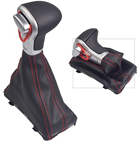 Pomo de palanca de cambios automático con funda protectora para A=UDI A4 B8 A5 Q5 2006 2007 2008 2009 2010 2011 2012 2013 (Negro + Línea Roja)