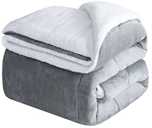 CHOSHOME Kuscheldecke Flauschig Grau Kuscheldecke 230x270CM Sherpa Decke Super Weiche Flauschige Decke Dicke Warm Flanell Mikrofaser Sofadecke Couchdecke Weiche Warme Fleecedecke Geschenke für Frauen