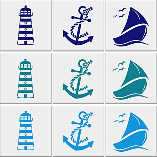 myrockshirt Fliesenaufkleber Nautic Set Typ 2 Leuchtturm Segelboot Anker Ruder 9 STK x 10 cm Aufkleber Sticker Autoaufkleber