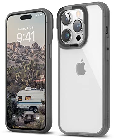 elago Doppelter Transparente Hülle für iPhone 14 Pro | PC/TPU-Hybridkonstruktion, transparentes Design, Rundumschutz (Schwarz)