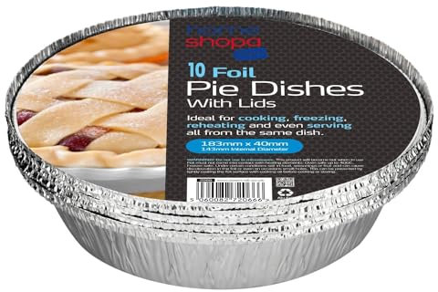 Homeshopa Aluminum Foil Pie Pan, 10 Pack Disposable Round Foil Flan Trays with Paper Lids, Durable Baking Dishes for Pie, Fruit Tarts, Quiche, Food Storage Takeaway Containeres, Oven & Freezer Safe