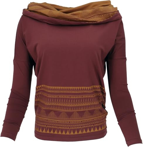 GURU SHOP Lockeres Longshirt aus Bio-Baumwolle, Schalkapuze | Fledermausärmel, elastisches Material, normale Passform, lässiger Schnitt, vielseitig tragbar