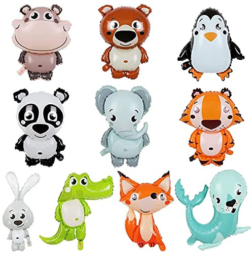 10 Pack Folienballon Tiere,Dschungel Tierballons,Luftballons Dschungel Safari Tiere Ballon,Luftballons Tiere Kindergeburtstag,Kindergeburtstag Deko für Jungen & Mädchen,Tiere Ballon