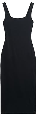 Superdry Damen Jersey-Midikleid mit eckigem Ausschnitt Schwarz 36