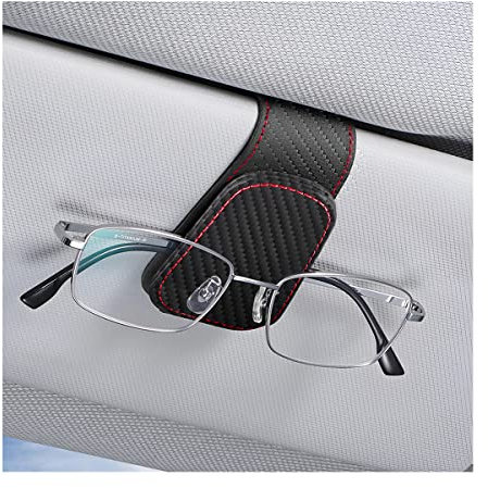 CGEAMDY Soportes De Gafas De Coche, Clip Magnético De Cuero para Colgar Gafas para Visera De Coche, Accesorios Universales para Visera De Coche De Cuero PU para Vasos, Tarjetas (Carbono)