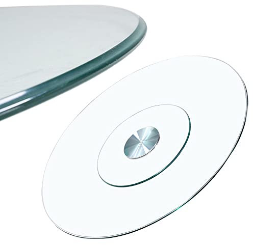GLTZEN Plateau de Service Rotatif en Verre de 60 cm, Plateau de Service de Table tournante de Cuisine de 80 cm, Plateau tournant Rond de 8 mm avec Base en Aluminium (Taille : 90cm/36Inch)