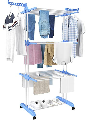 HOMIDEC Airer Clothes Drying Rack,4-Tier Foldable Clothes Hanger Adjustable Large Stainless Steel Garment Laundry Racks for Indoor/Outdoor