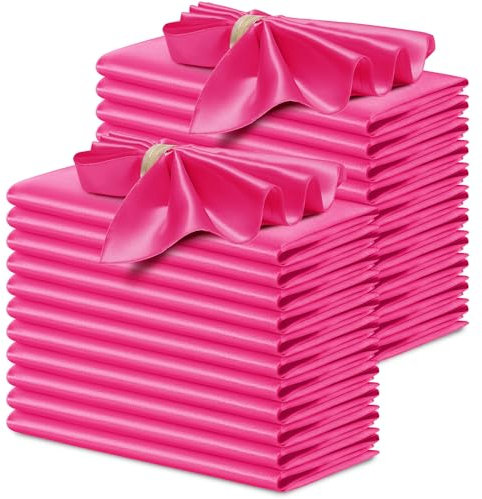 P Pothuiny Lot de 24 serviettes de table carrées en satin soyeux pour mariage, banquet, fête, restaurant, Thanksgiving, Noël - 43,2 x 43,2 cm - Rose vif
