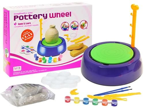 Töpferscheibe mit Ton und Farben, kreatives Set aus Keramik zum Selbermachen Hochwertiges Töpferset (Ton, Farben, Drehknopf, viel Zubehör) zum Selbermachen mit Topfscheibe – EIN kreatives Spielzeug