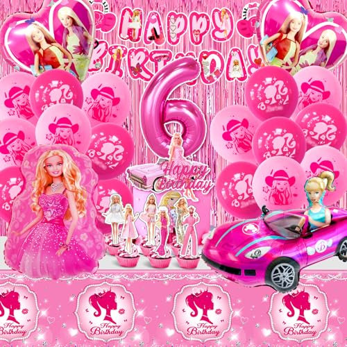 Barb 49-teiliges Geburtstag Deko Set für 6 Jahre - Party Ballon, Tortendeko, Luftballon Helium, Happy Birthday Banner, Tischdecke, Kuchen Deko für Mädchen