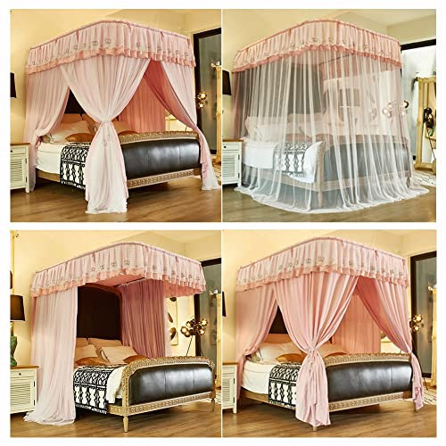 FZZIBQYR Rosa Doppelbett-Markisen-Moskitonetz, mit U-förmiger Führungsschiene, Bettvorhang, Schlafzimmerdekoration für einzelnes Doppelbett (Größe: 220 cm)