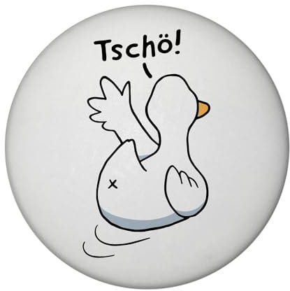 Ente winkt zum Abschied Magnet mit Flaschenöffner rund mit Spruch Tschö Witziger Ruhestandsgruß Gans winkend Mann Kollegen-Verabschiedung