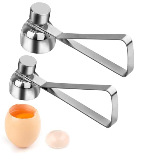2PCS Egg Cracker, Stainless Steel Egg Topper Separator, Handheld Boiled Egg Cutter for Hard Soft Boiled Eggs(2 Sizes)