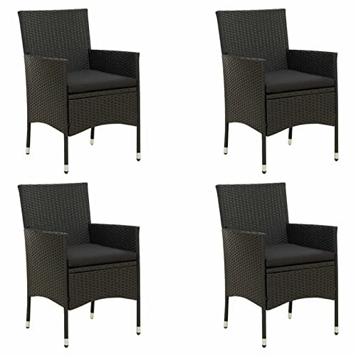 Sufrk Gartenstühle mit Kissen 4 STK. Poly Rattan Schwarz Hochlehner Gartenstuhl Patio Dining Chairs