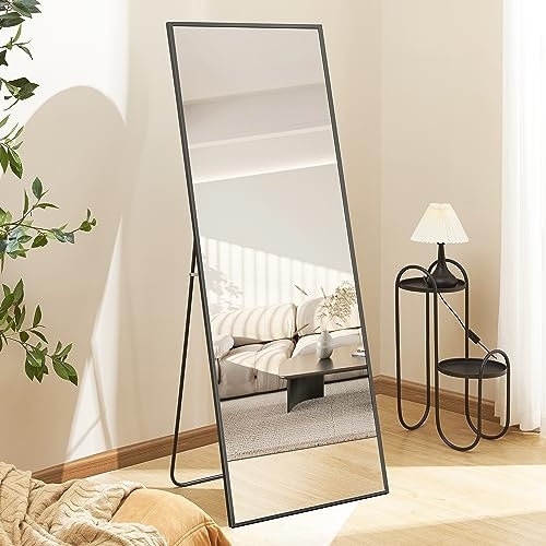NARCISSUS Generisch Bodenspiegel,163x53 Ganzkörperspiegel mit Ständer,Spiegel in voller Länge,schwarzer freistehender Bodenspiegel,wandmontierter Spiegel für Schlafzimmer Wohnzimmer(Schwarz)