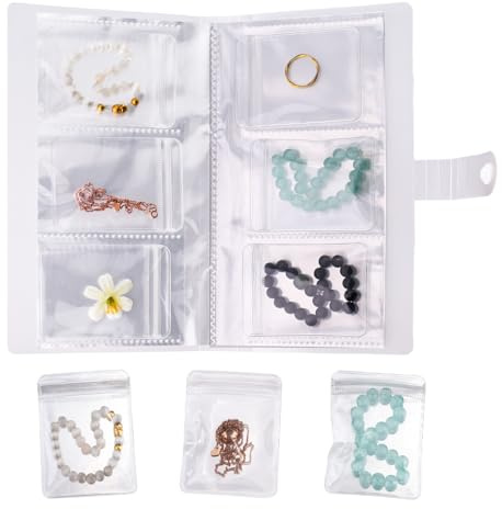 Huakaile Clear Jewelry Storage Book, Anti Tarnish 84 Grids Earring Organizer Book with 80 PVC Zipper Bags, Portable Jewelry Album for Travel Necklace Women Bracelet (80 Pcs)