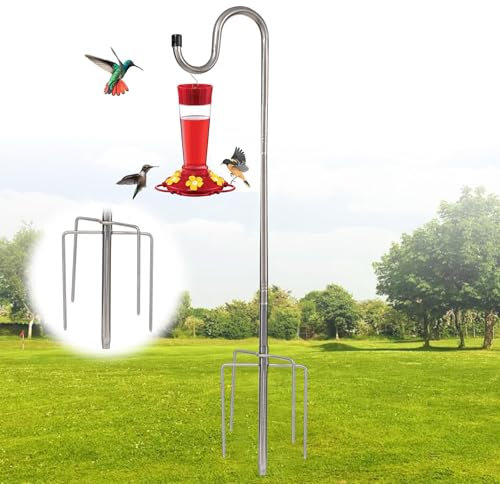 DAKEPOLE Schäferhaken Silber, Vogelhaus mit Ständer 70-170cm, 16mm Stabile Schäferhaken für den Außenbereich mit 5-Zacken für Laternen Bepflanzung Hanger Hochzeiten Dekor