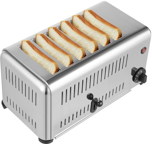 LIULIQ 6 Slice Toaster, Commercial Toaster with Timer and Removal Crumb Tray, Dual Heating 5-speed Temperature Control, Wider Card Slot Design and Heat Sink Design for Home Restaurant Bakery