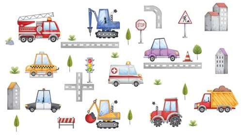 Purekay Wandtattoo Kinderzimmer Fahrzeuge Baustelle Wandaufkleber Bagger Löschfahrzeug Krankenwagen Wandtattoo Kinderzimmer Baufahrzeug Baustelle Wandaufkleber Konstruktion Traktor