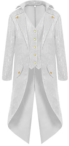 Vhersily 2025 Angebote - Herren Gothic Steampunk Frack Mittelalter Viktorianischer Vintage Uniform Lang Smoking für Karneval Halloween Kostüm Party Cosplay, White A, L