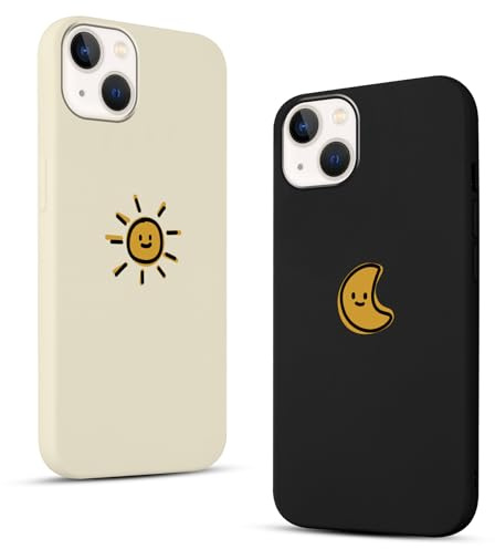 Phoona 2 Stück Handyhülle für iPhone 13 Mini Hülle 5,4'', Aesthetic Sonne Mond Muster Design Weiche TPU Ultra Dünn Silikon Schutzhülle Kratzfeste Stoßfest Kameraschutz Bumper Case für Mädchen