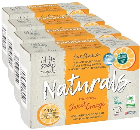 Little Soap Company Naturals Range - Bar Soap | Vegan, Cruelty Free, No SLS or Parabens, Refreshing Cleansing Soap bars, Natural Eco Friendly Body & Hand Soap, 100g (Sweet Orange) (Pack of 4)