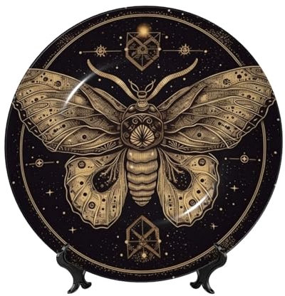 LHCVSFGW Dekorativer Teller aus Knochenporzellan, Motten-Keramik-Dekoteller mit Präsentationsständer, runde Speiseteller, 15,2 cm, hängende Keramik-Ornamente, Kunsthandwerk für Büro, Wand