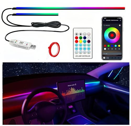Bacxzomx Luci Led Auto Interno, RGB Illuminazione Ambientale Auto Acrilica con 3 Metodi di Controllo Luci con Telecomando, App e USB, Neon Luce di Musica Striscia Auto110cm+35cm