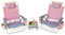 GIANTEX Klappstuhl Strandstuhl mit Tisch Set, klappbarer Gartenstuhl Campingstuhl Liegestuhl mit Verstellbarer Rückenlehne, Hochlehner mit Kopfstütze, Balkonstuhl Terrassenstuhl (Pink)