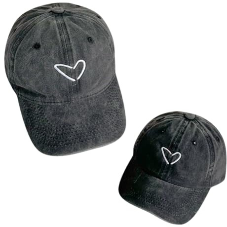 Besforta 2pcs Elternkind passende Baseball Cap verstellbare Herz gestickte Baumwolle gewaschen Vater Hut für Mutter Jungen Mädchen