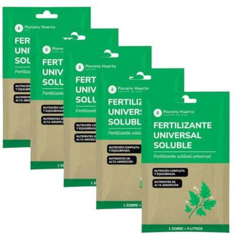 Planeta HUERTO | Fertilizante Universal Soluble 5 Sobres para 25 litros –Fertilizante Universal Abono NPK Completo con micronutrientes para Todo Tipo de Plantas