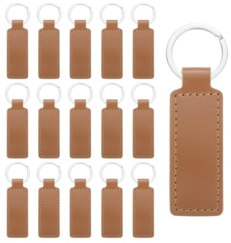 sourcing map Leather Keychain Blanks Bulk Rectangle Laser Engraving Keychain Leather Key Fob Kit with Key Rings for DIY Supplies