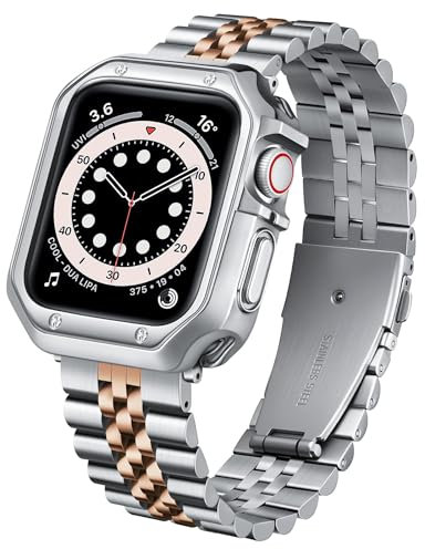 BINLUN Bracelet Métal Compatible avec Apple Watch 46mm 45mm 44mm 42mm 41mm 40mm 38mm 49mm Bracelets Acier Inoxydable avec Boîtier TPU Idéal pour iWatch Series Ultra/SE3/11/10/9/8/7/SE2/SE/6/5/4/3/2/1