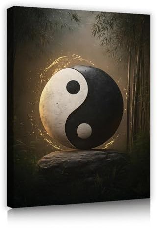 CHERHERART Ruhe Zen Leinwand Poster Drucke Bild Yin Yang Bagua Leinwand Wandkunst Malerei für Wohnzimmer Büro Arbeitszimmer Esszimmer Dekor 30x40cm Innenrahmen